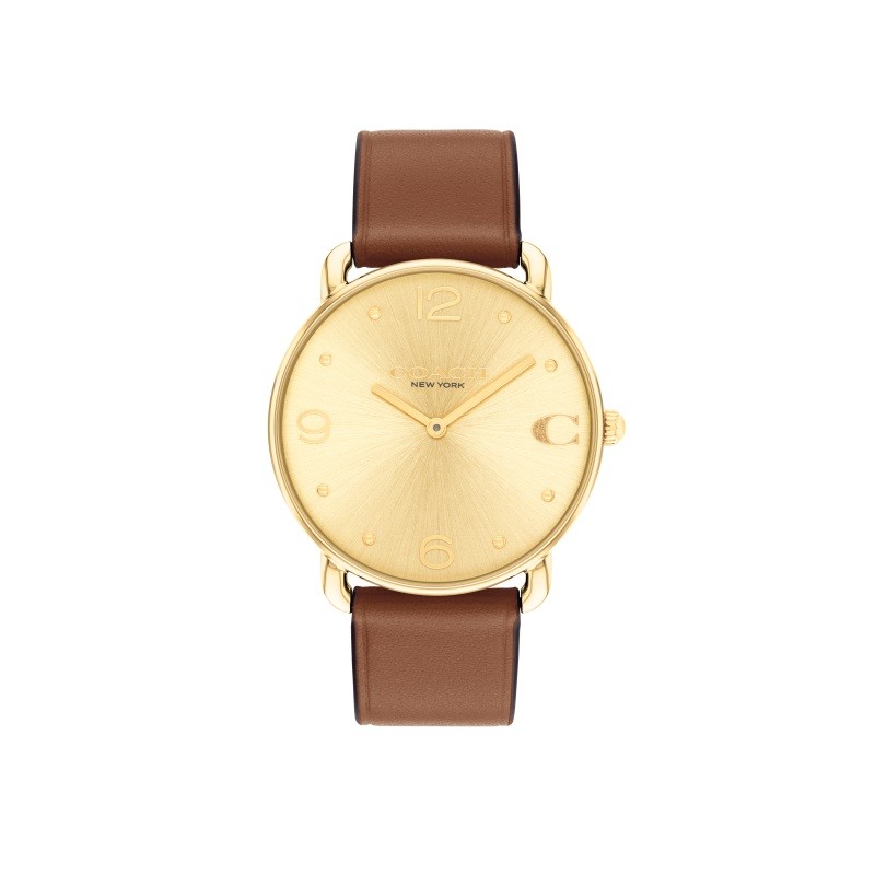 COACH WATCHES, ELLIOT 36MM GP CASE SADDLE LEATHER STRAP GP SUNRAY DIAL