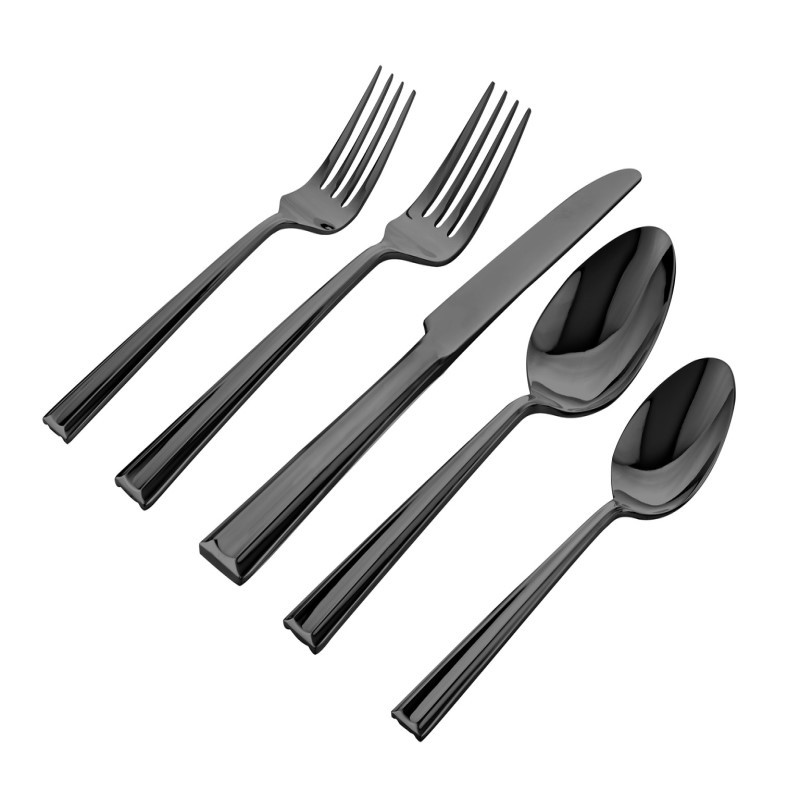 Plait Mirrored Black 18/0 Stainless Steel 20 Piece Flatware Set, Service For 4