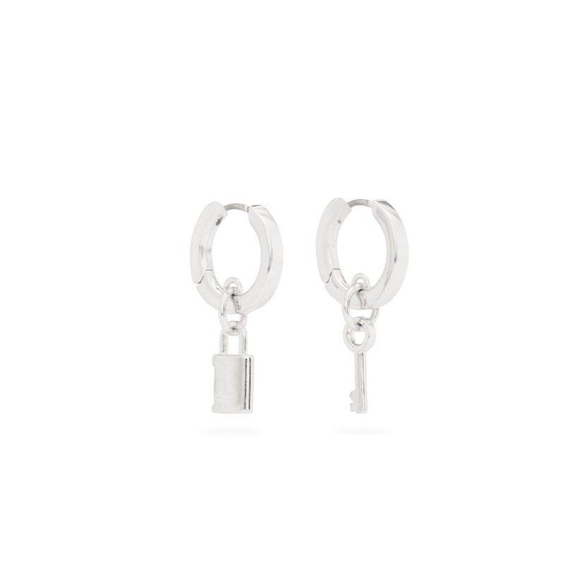 Spade Lock Asymmetrical Drop Huggies Silver