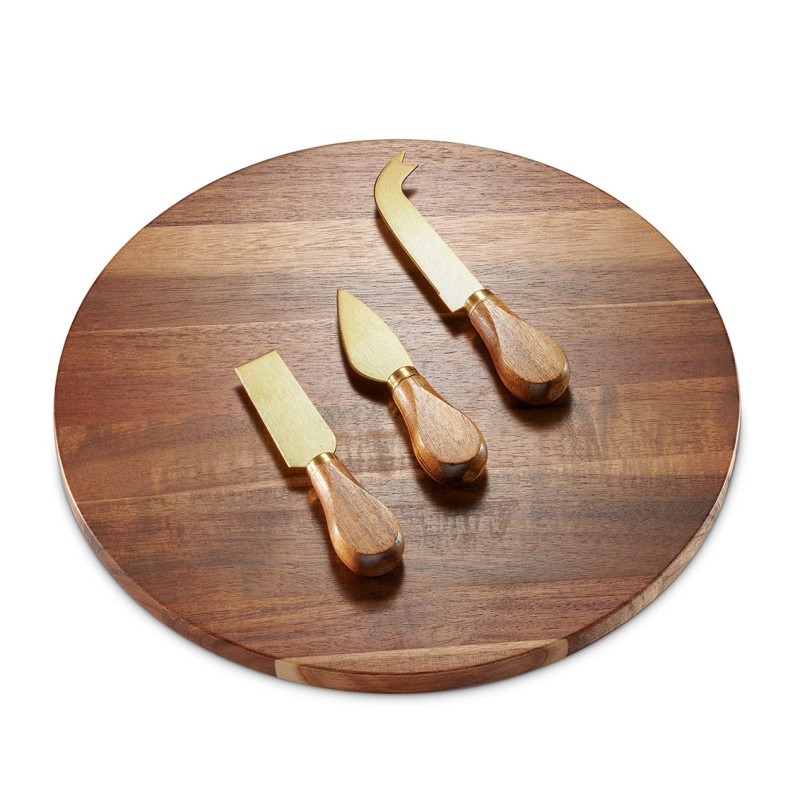 12" Acacia Wood Cheese Boards with 3 Cheese knives Tools