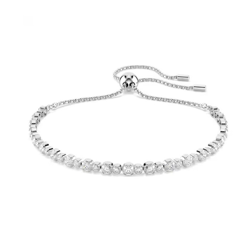 Matrix Tennis bracelet, Mixed round cuts, White, Rhodium plated-Medium