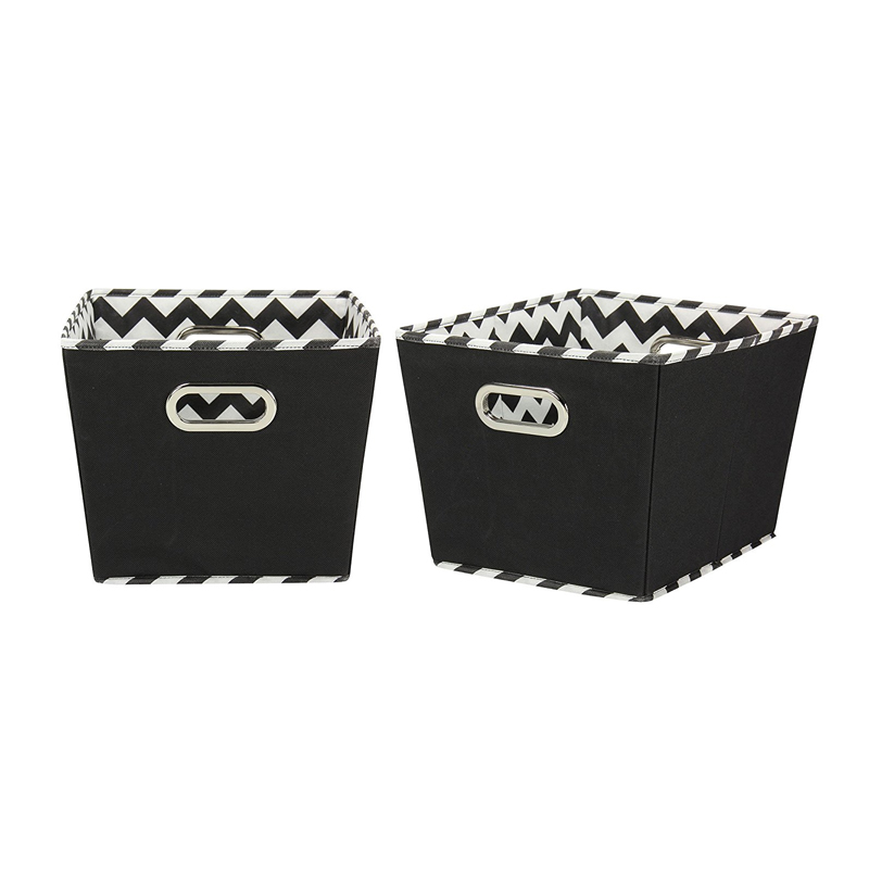 Medium Tapered Decorative Storage 2 Pack Set Cubby Baskets - (Black Chevron)