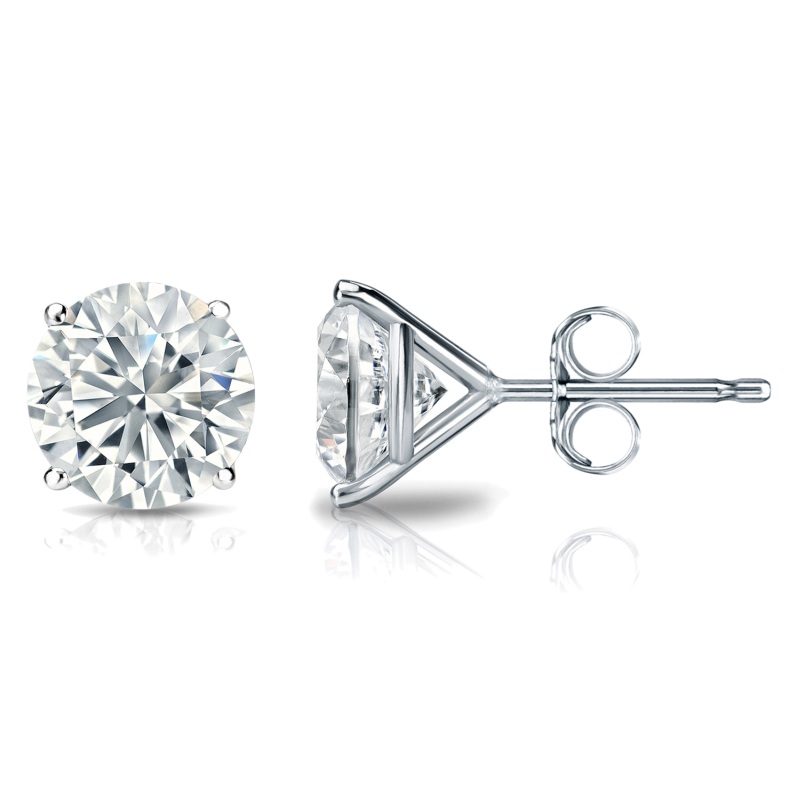 4 Prong Martini Set Stud Earrings in Rhodium Plating