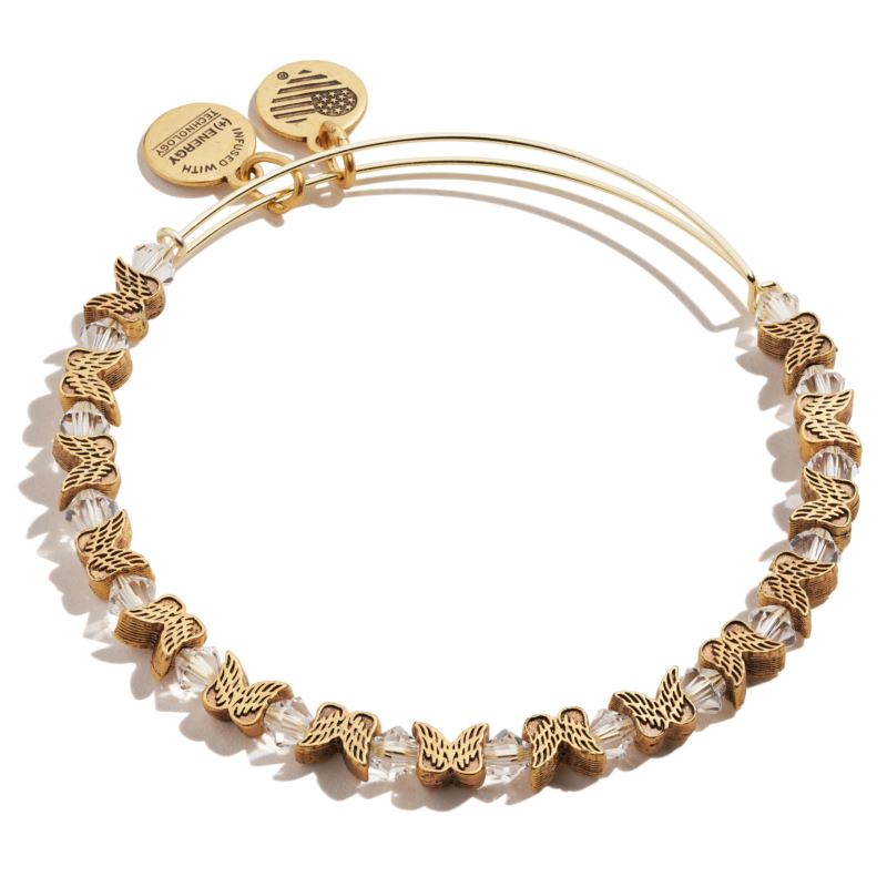 Angel Wing Beaded Charm Bangle - Rafaelian Gold