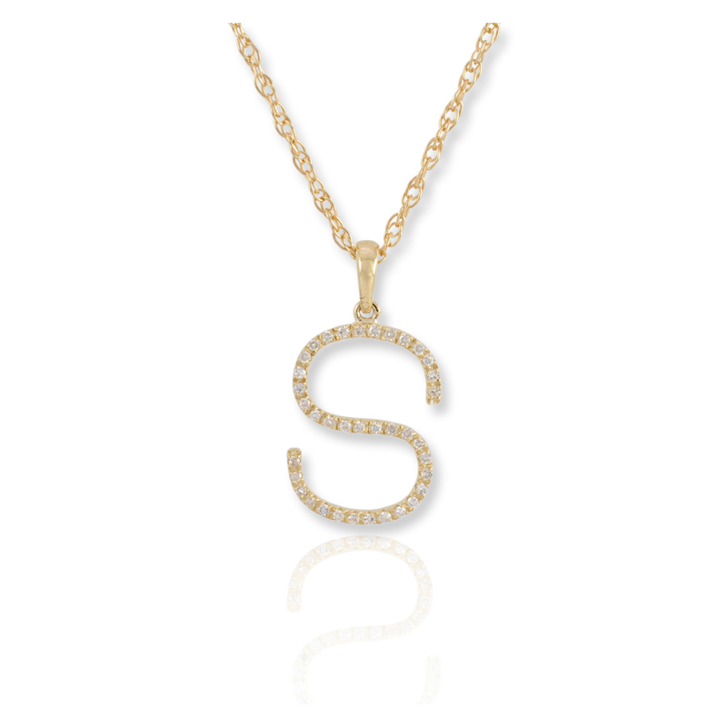 Diamond Initial S Necklace - (Yellow Gold)