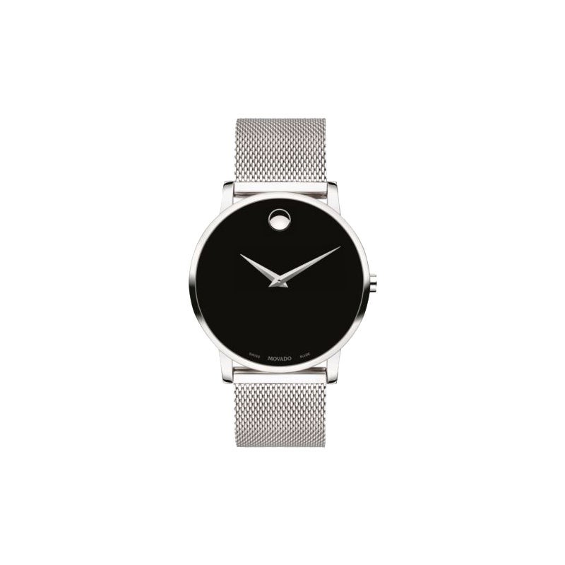 Mens Museum Classic Silver-Tone Stainless Steel Mesh Watch Black Dial