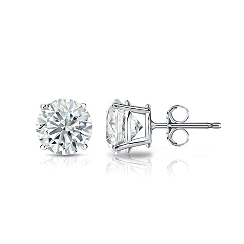 10K Round Diamond Stud Earrings - (White Gold)