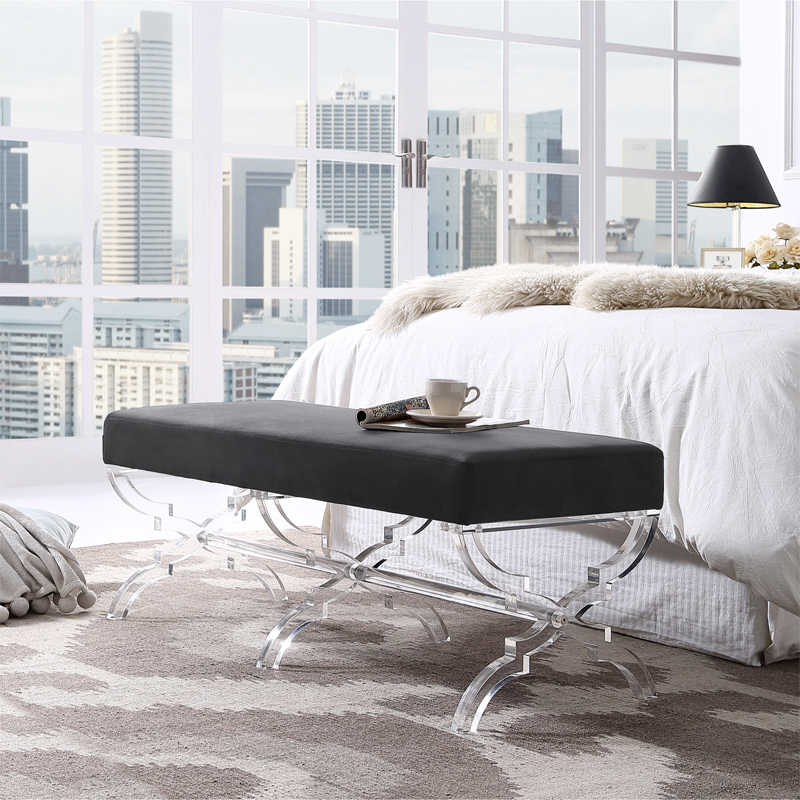 Giselle Velvet X-Leg Bench - (Black)