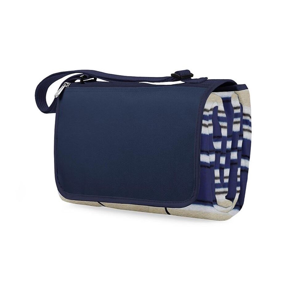 Blanket Tote XL Outdoor Picnic Blanket - (Blue Stripe Pattern with Navy Flap)