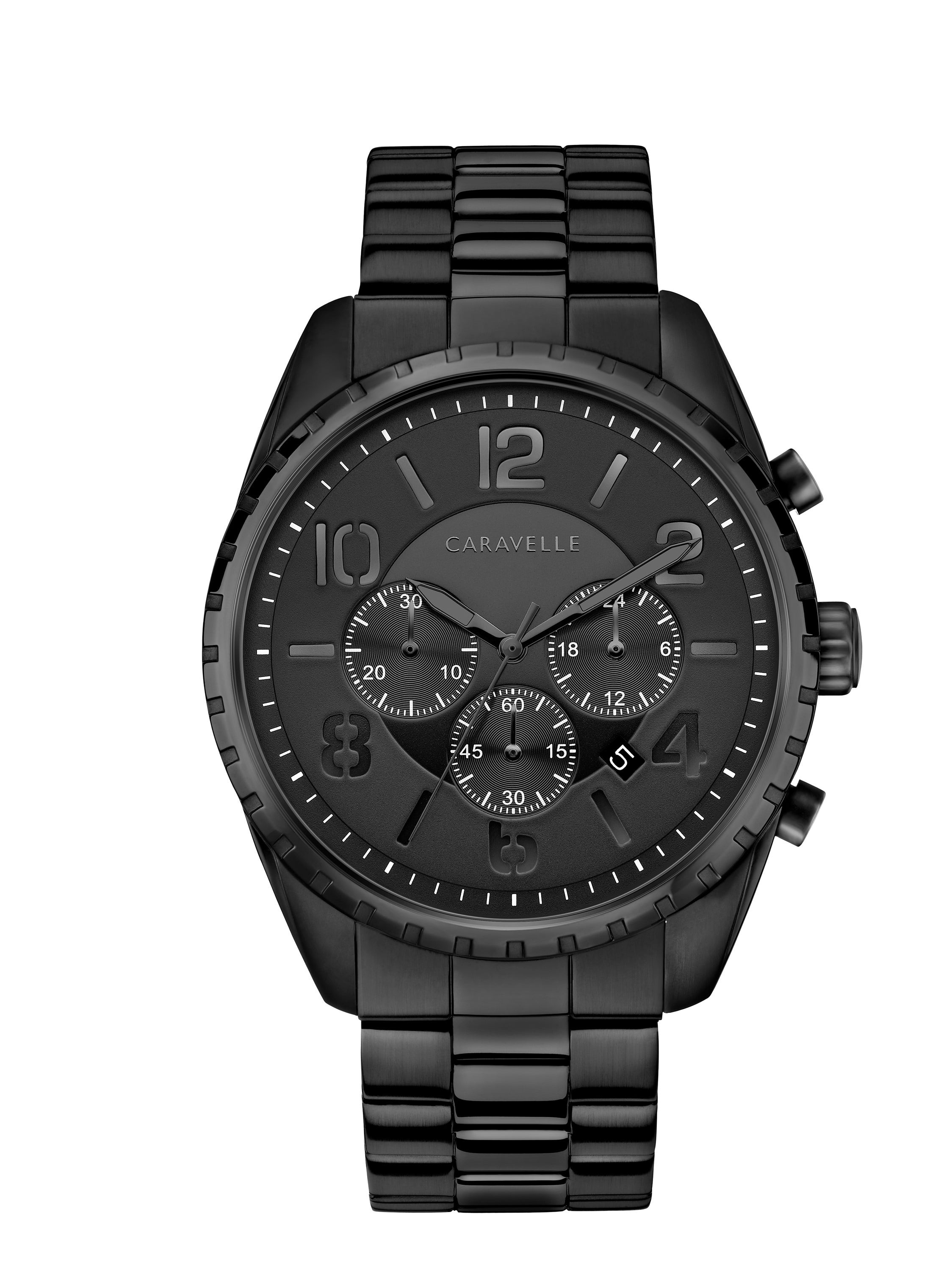Mens Black Ion-Plated Chronograph Watch Black Dial