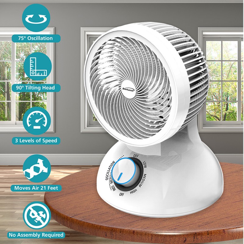 6 Inch 3 Speed Oscillating Air Circulator Desktop Fan - (White)