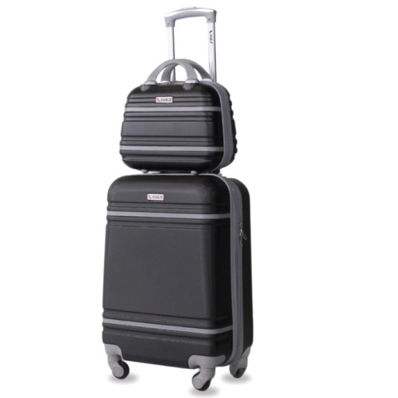 AMKA Varsity 2-piece Carry-On Cosmetic Luggage Set - Blk/Gry