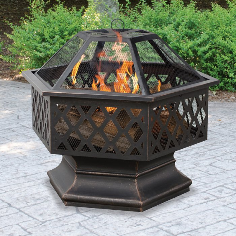 UniFlame Oil Rubbed Bronze Hex Shaped Outdoor Firebowl with Lattice