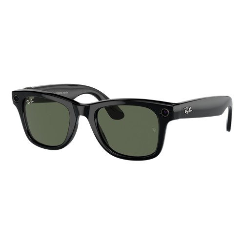 Ray-Ban Meta Wayfarer Smart Glasses Shiny Black/Green Classic G-15, Size 50 frame