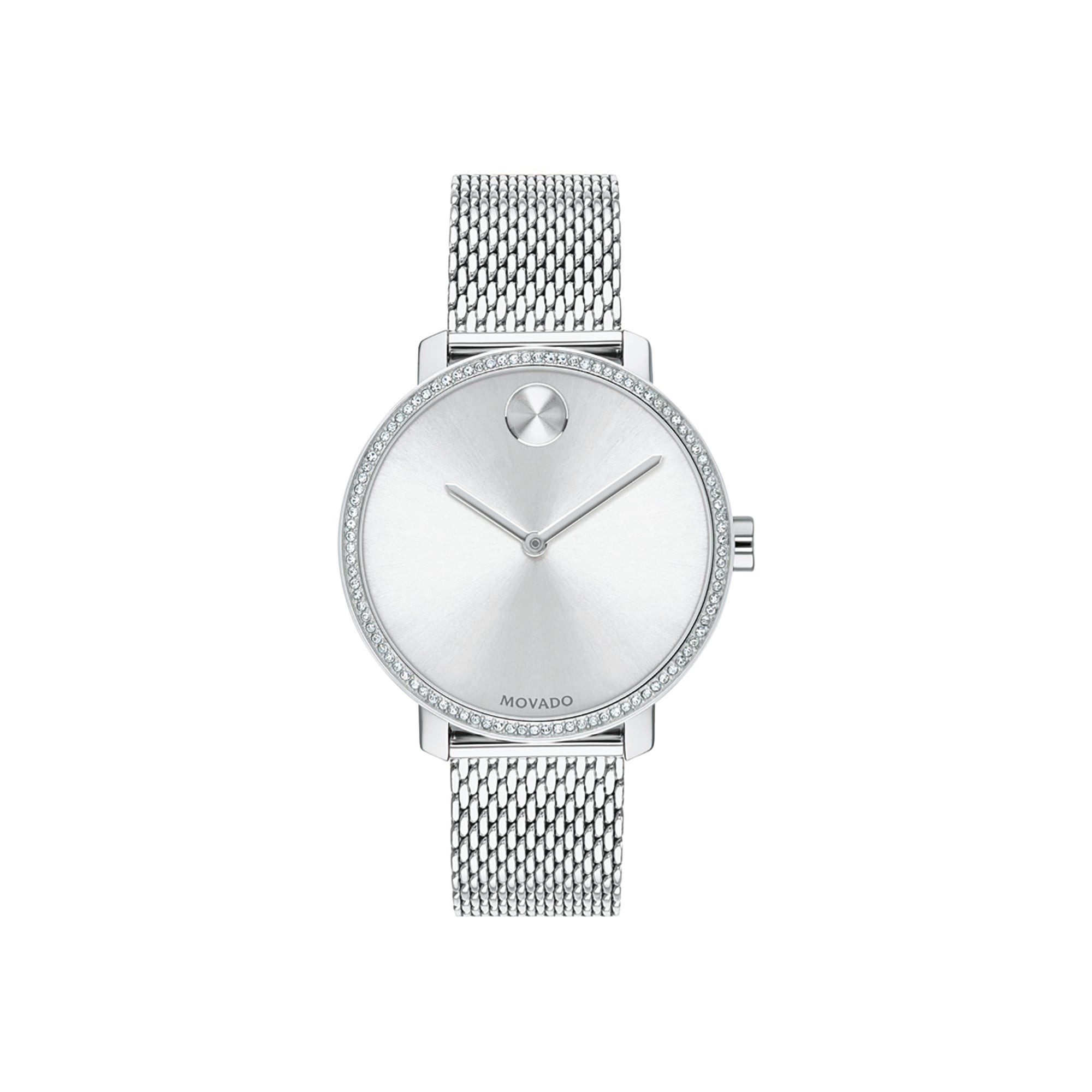 Ladies BOLD Shimmer Crystal Silver-Tone Stainless Steel Watch Silver Dial