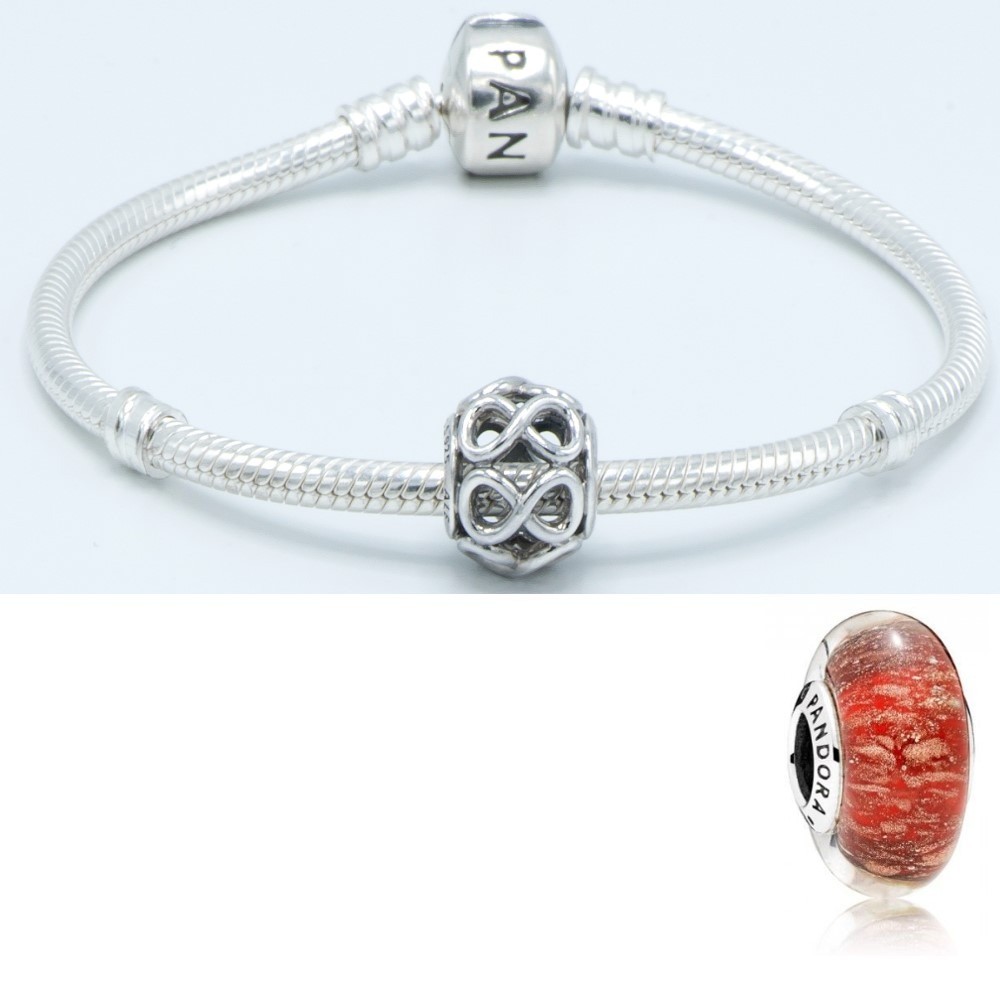 Infinite Shine Bracelet with Red Twinkle Murano Glass Silver Charm