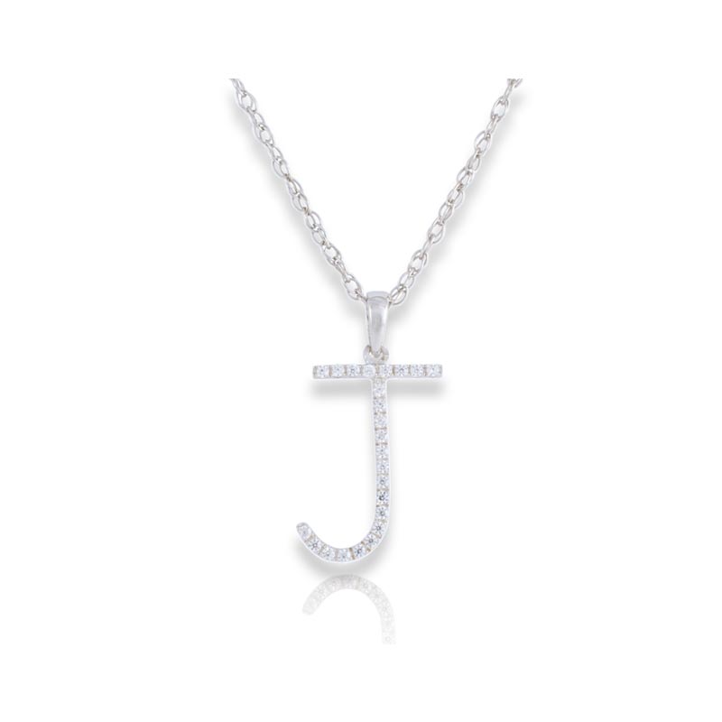 Diamond Initial J Necklace - (White Gold)