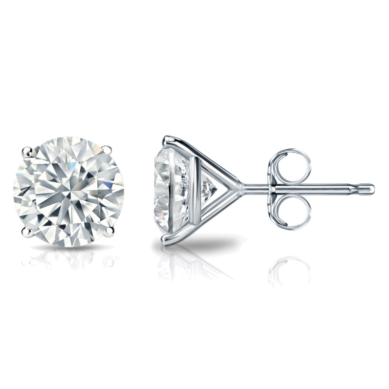 4 Prong Martini Set Stud Earrings in Rhodium Plating