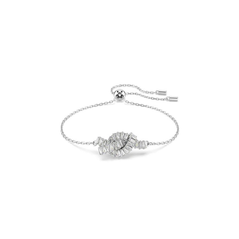 Matrix bracelet, Baguette cut, Knot, White, Rhodium plate-Medium
