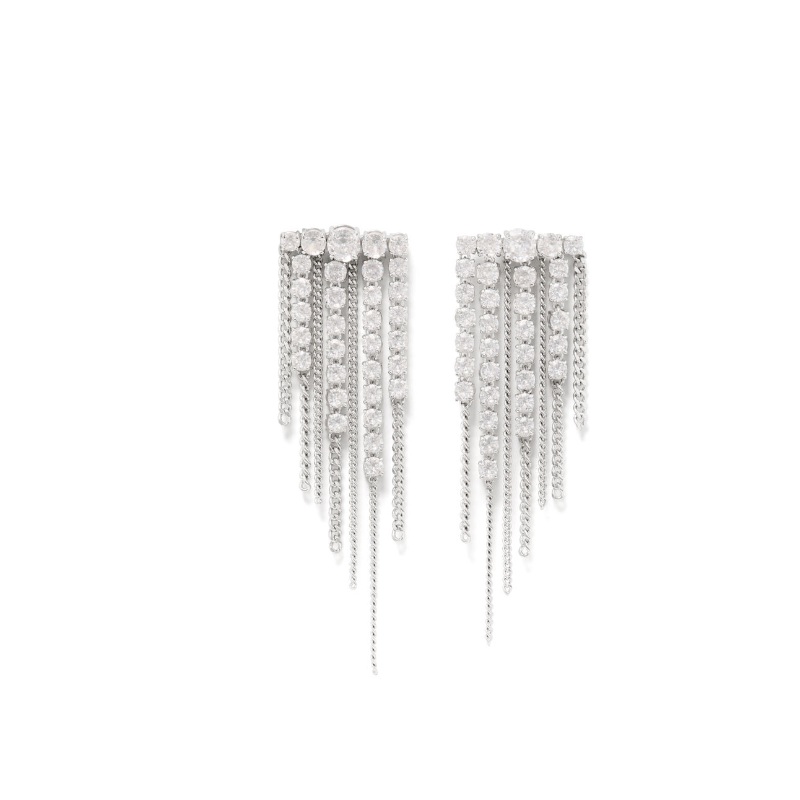 Opulence Statement Fringe Earrings Clear/Silver