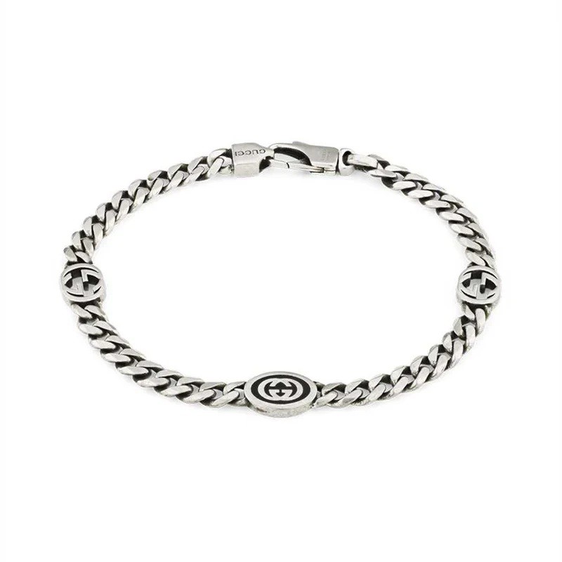 Interlocking Bracelet - Sterling silver Gourmette chain design with Interlocking G 18cm length