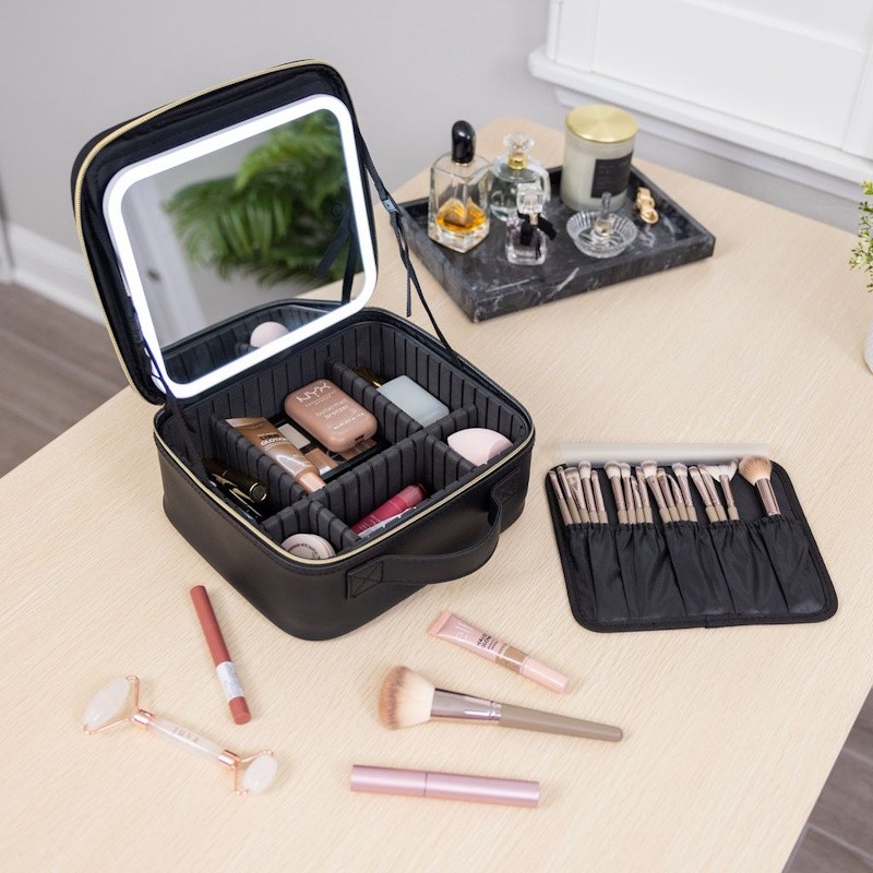 Travel Makeup Bag with LED Mirror