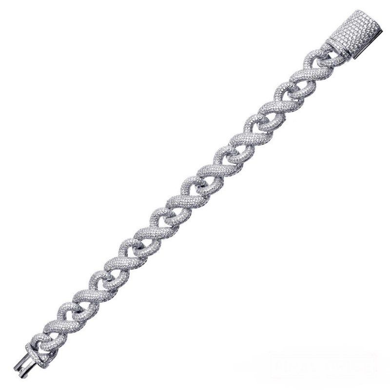 Mens Rhodium Plated CZ Encrusted Miami Cuban Link Bracelet - (Sterling Silver)