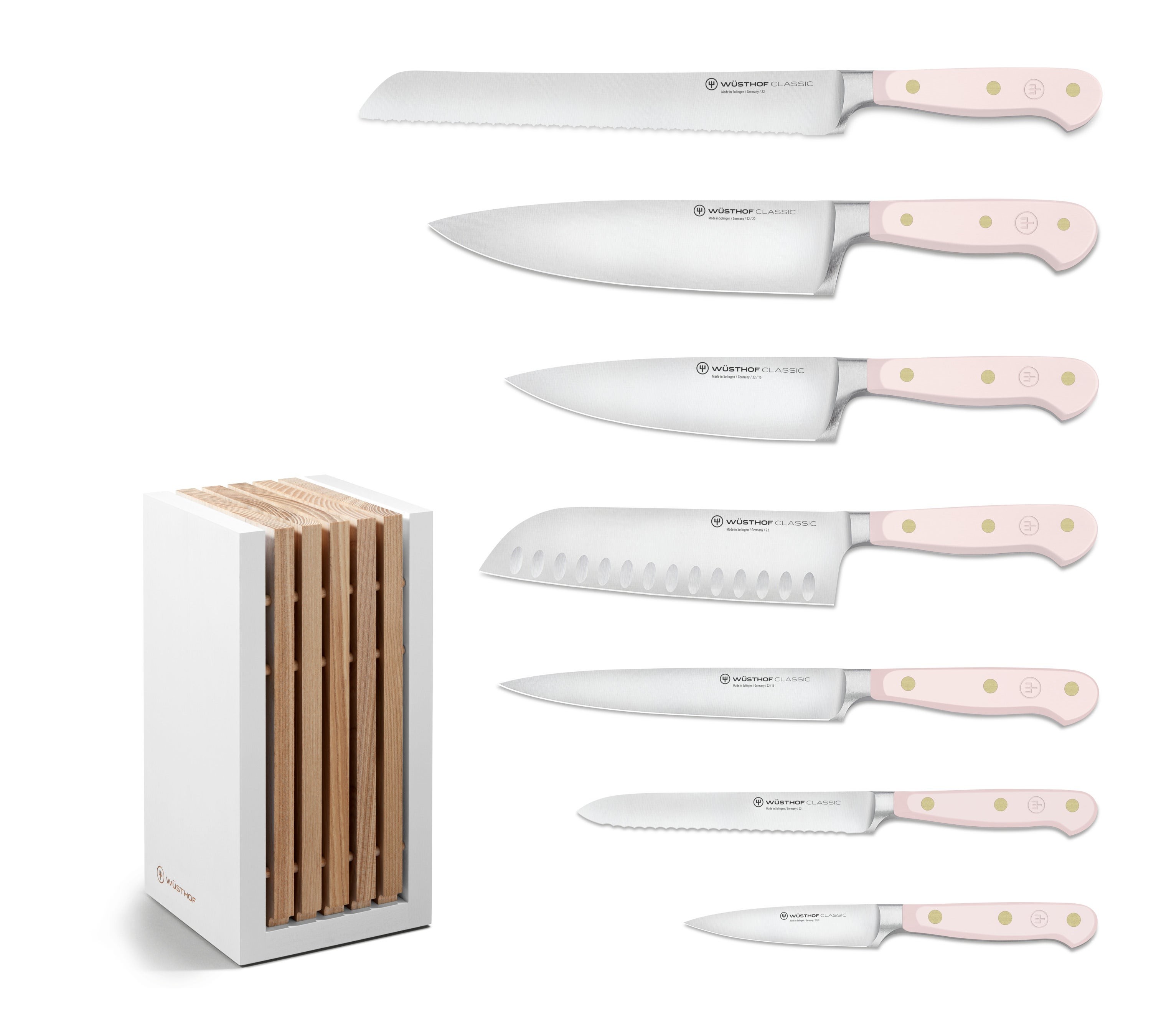 Classic 8pc Designer Knife Block Set Pink Himalayan Salt