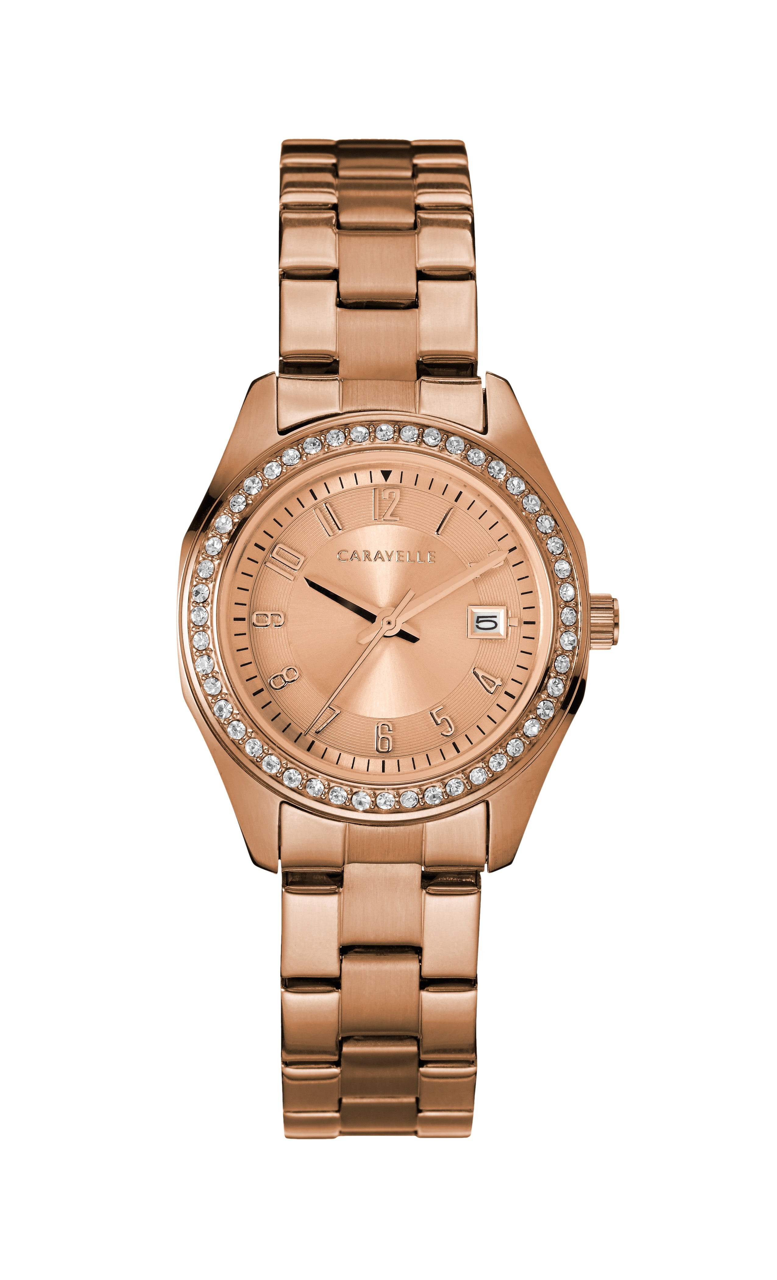 Ladies Crystal Rose Gold-Tone Stainless Steel Bracelet Watch Rose Gold Dial