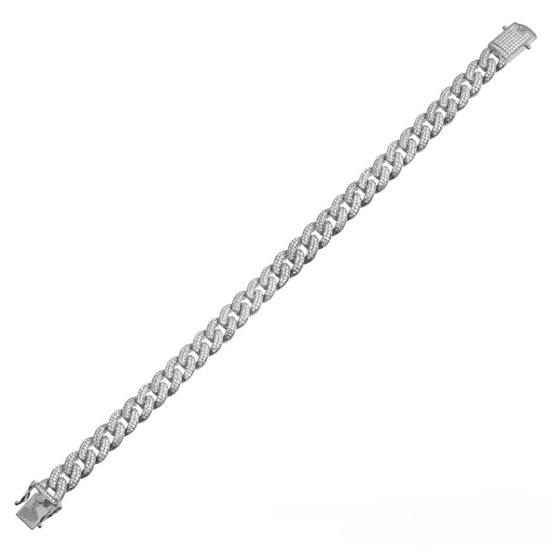 Mens Rhodium Plated Miami Cuban Link Bracelet - (Sterling Silver)