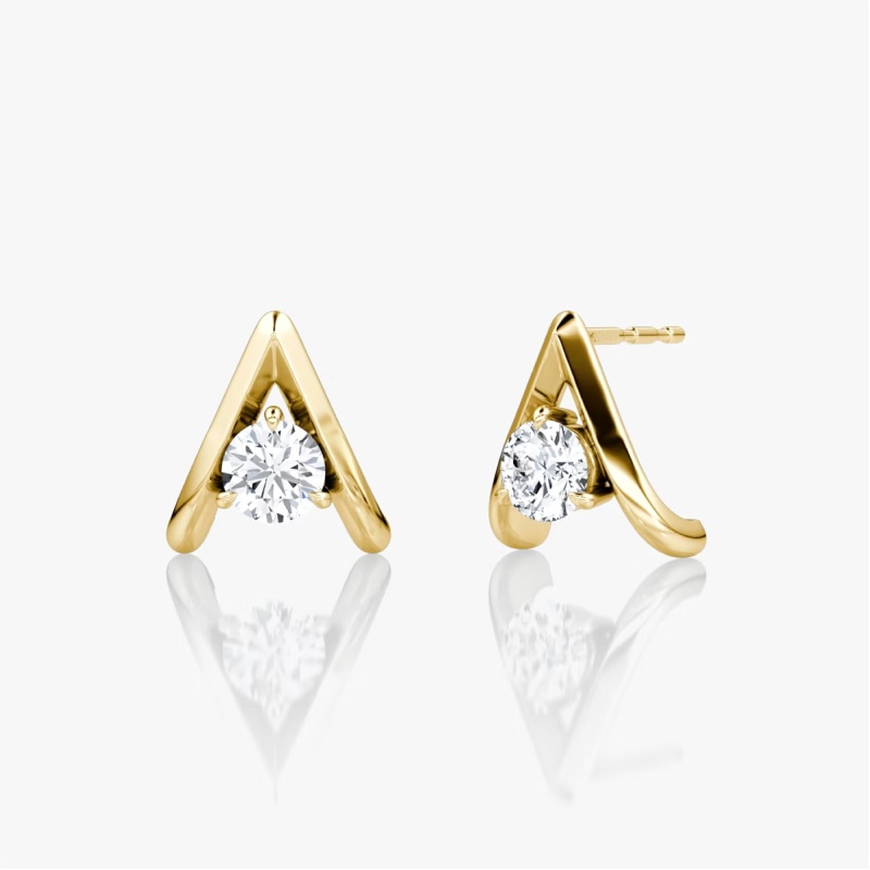 Round Lab Grown Earrings in 10K Yellow
