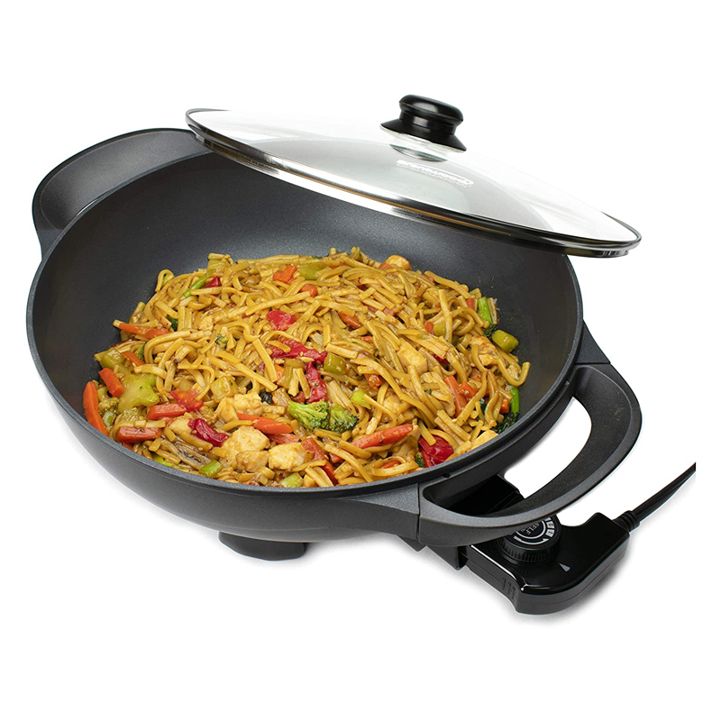 13 - Inch Non-Stick Flat Bottom Electric Skillet with Vented Glass Lid - (Black)