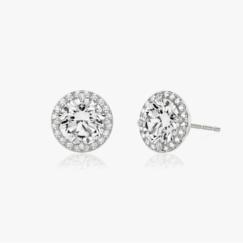 Round Lab Grown Earrings in 14K White Gold