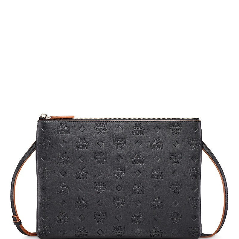 MCM Crossbody Aren Pouch Medium Monogram Leather in Black