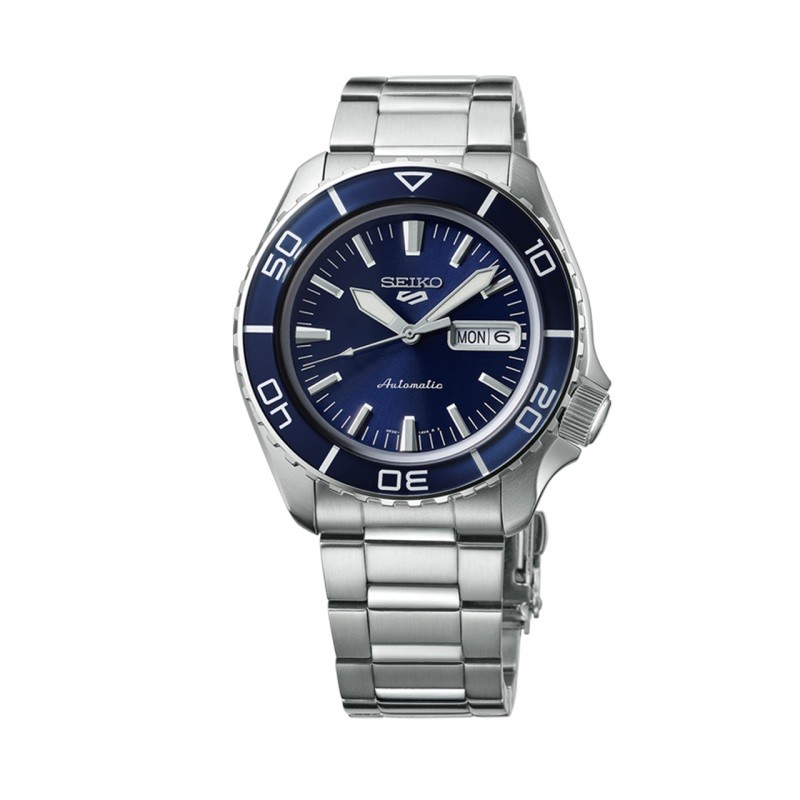 Seiko 5 Sports SS Automatic Blue Dial, White Accent markers, SS bracelet