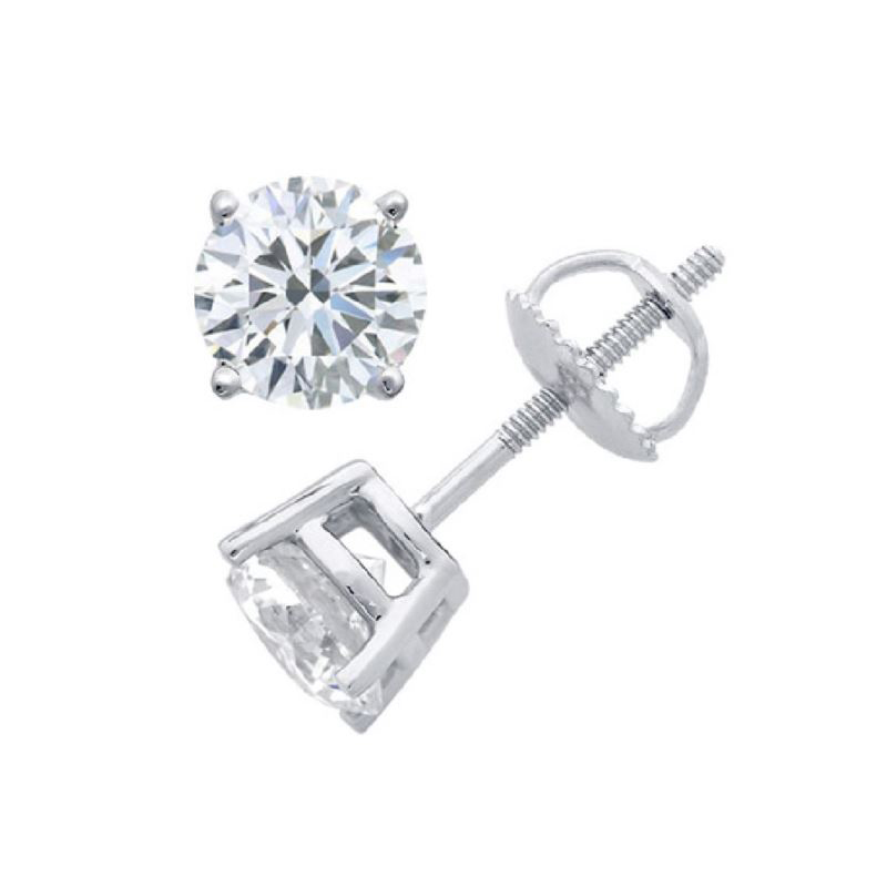 Certified Round Diamond Screw Back Stud 14K White Gold 0.40ct IJK Color l2 Clarity