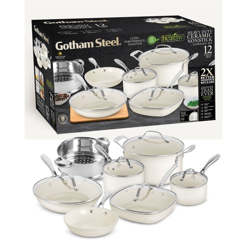 12 Piece Cream Ultra Nonstick Ceramic Cookware Set