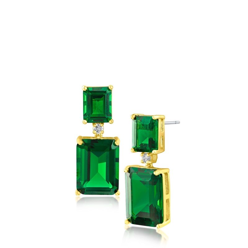 CZ by Kenneth Jay Lane Double Drop Emerald Earrings