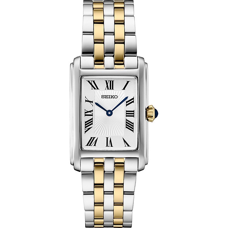 Essentials TT Quartz White Rectangle Dial, Roman Numerals, Gold/Silver bracelet