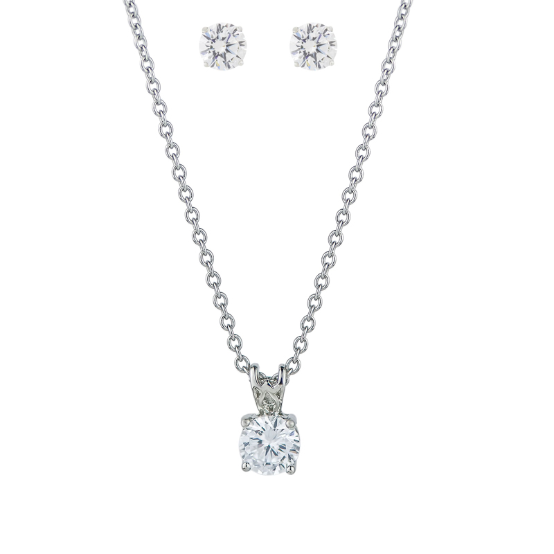 Round CZ Studs and Pendant Box Set