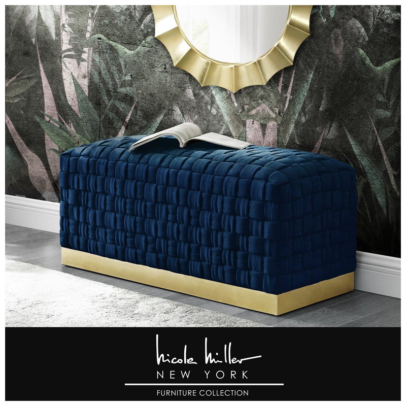 Satine Velvet Hand Woven Bench with Gold Base - (Navy)