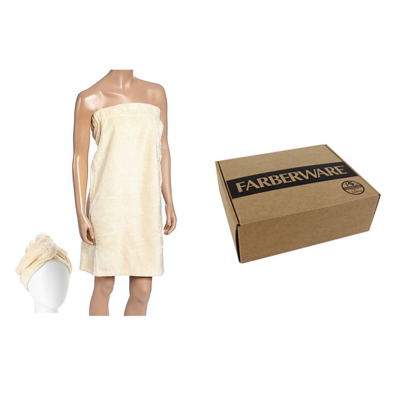 Bamboo Hair Turban Wrap Set - (Cream)