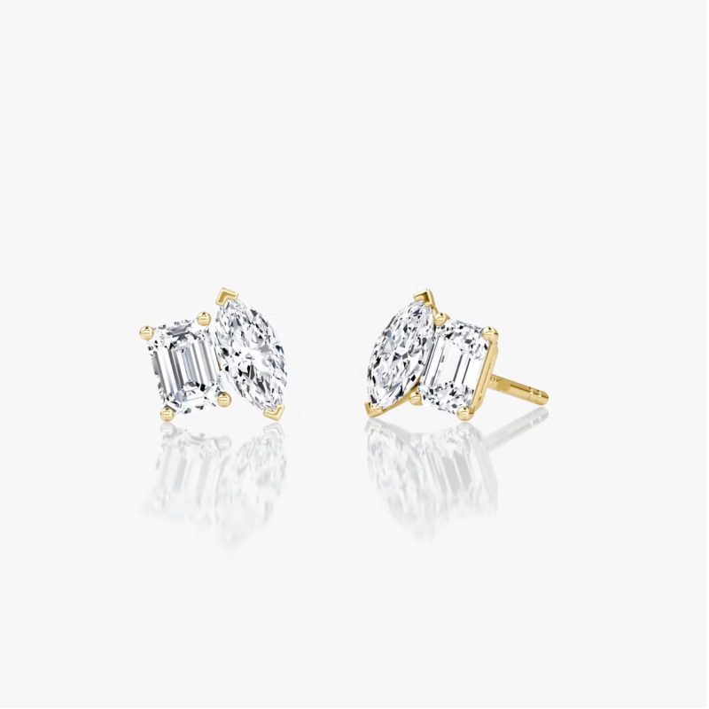 Emerald & Marquise Earrings in 14K Yellow Gold