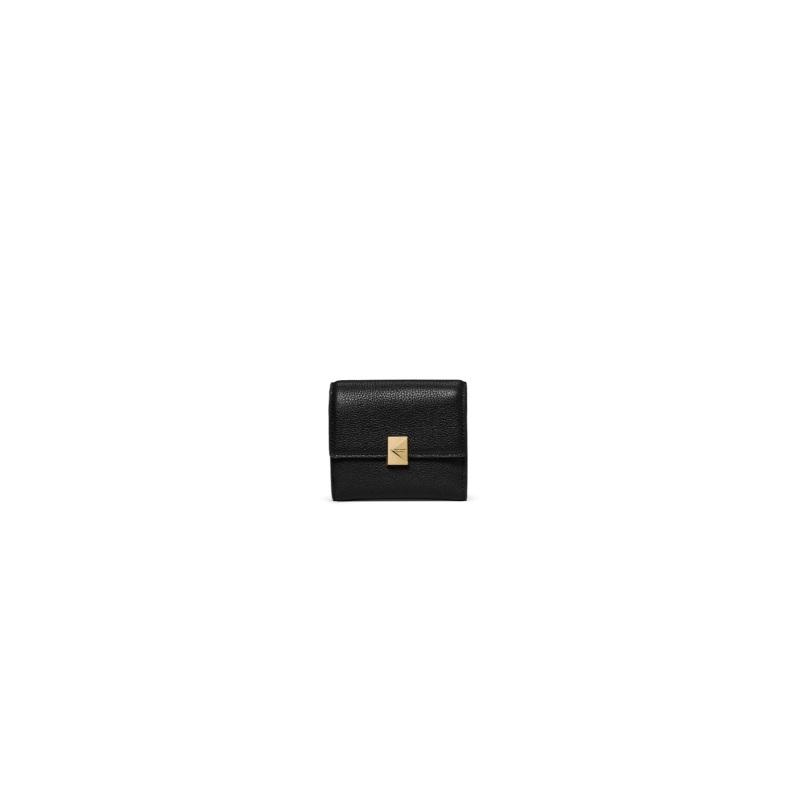 Pebbled Small Flap Wallet Black