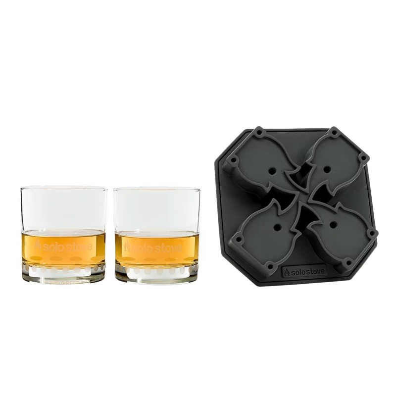 Pair of Whiskey Glasses and Flame Ice Mold Set