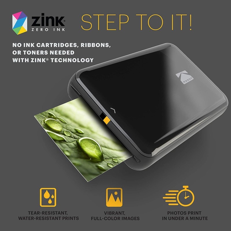 Step Mobile Instant Photo Printer 2x3" (Black), Compatible with iOS, Android & Bluetooth