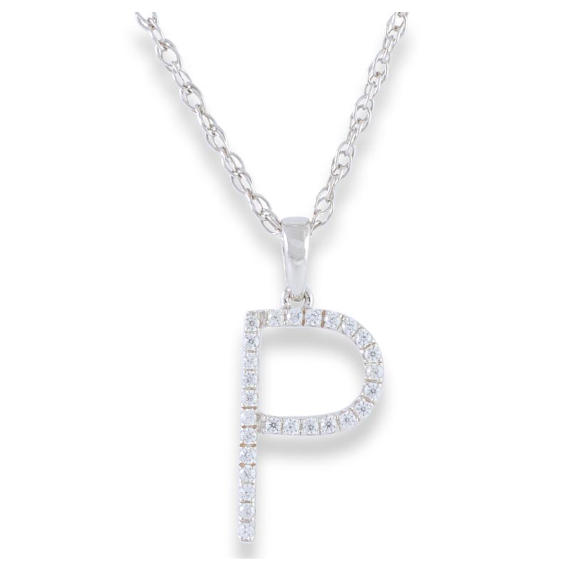 Diamond Initial P Necklace - (White Gold)