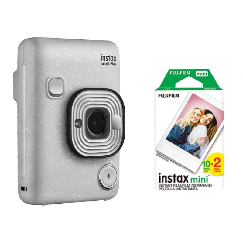 Instax Mini Liplay Hybrid Instant Camera with 20 Pack Film Kit, Stone White