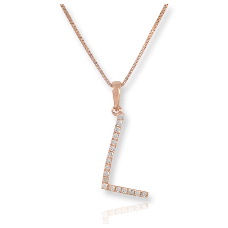 Diamond Initial L Necklace - (Rose Gold)