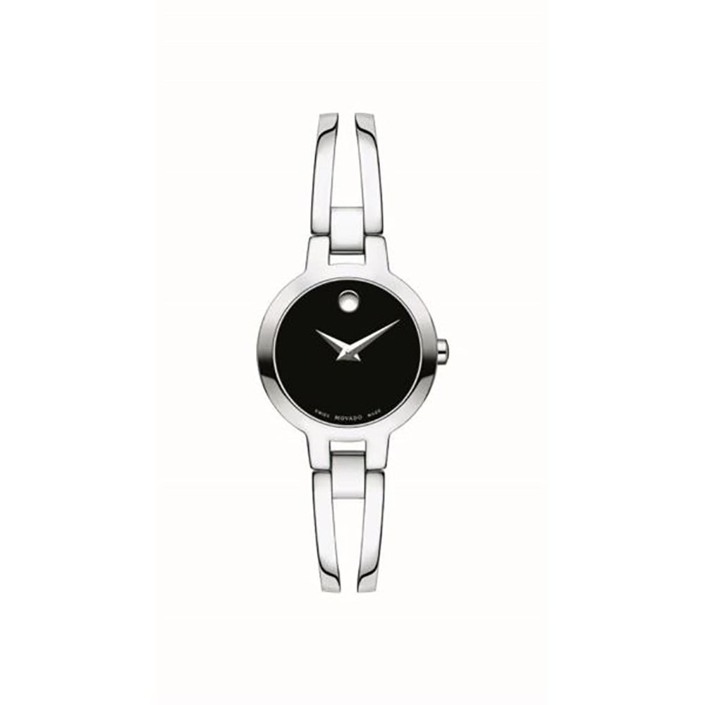 Ladies Amorosa Silver-Tone Stainless Steel Bangle Watch Black Dial